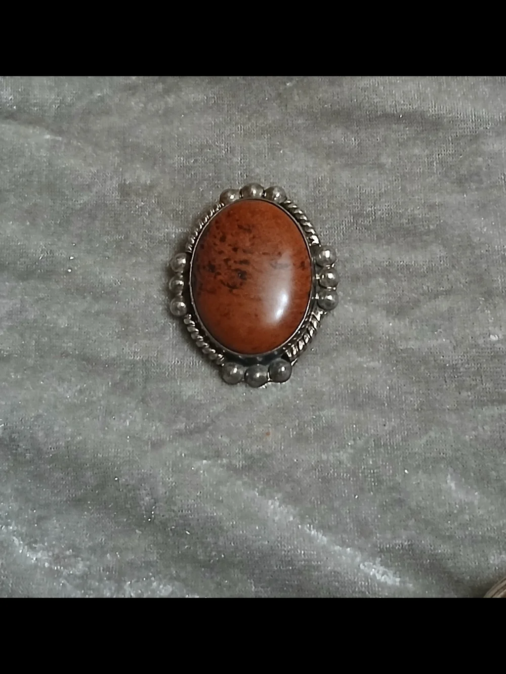 Oval Silver Brooch/Pendant with Brown Jasper W/ a T Beaded Frame-Mexico 925
